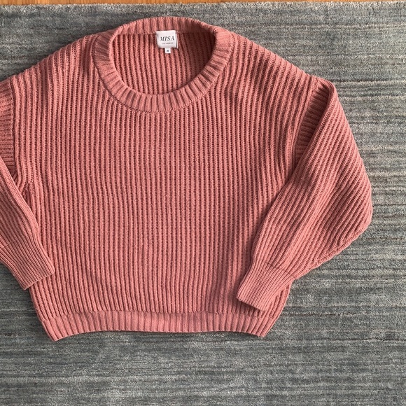 Misa Los Angles Pink Oversized Cableknit Crewneck Sweater M - Picture 2 of 12